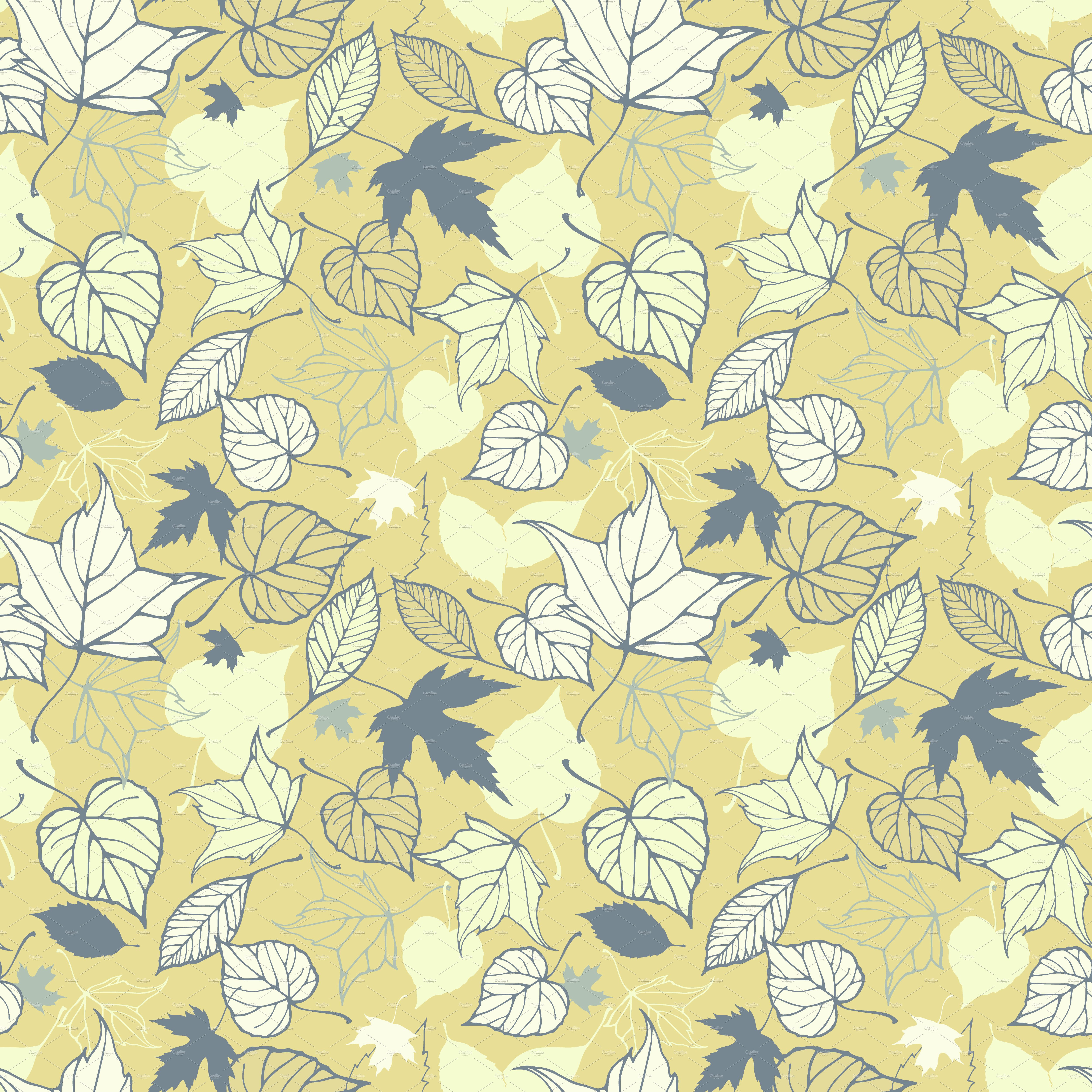 Pattern of leaves on a yellow background.