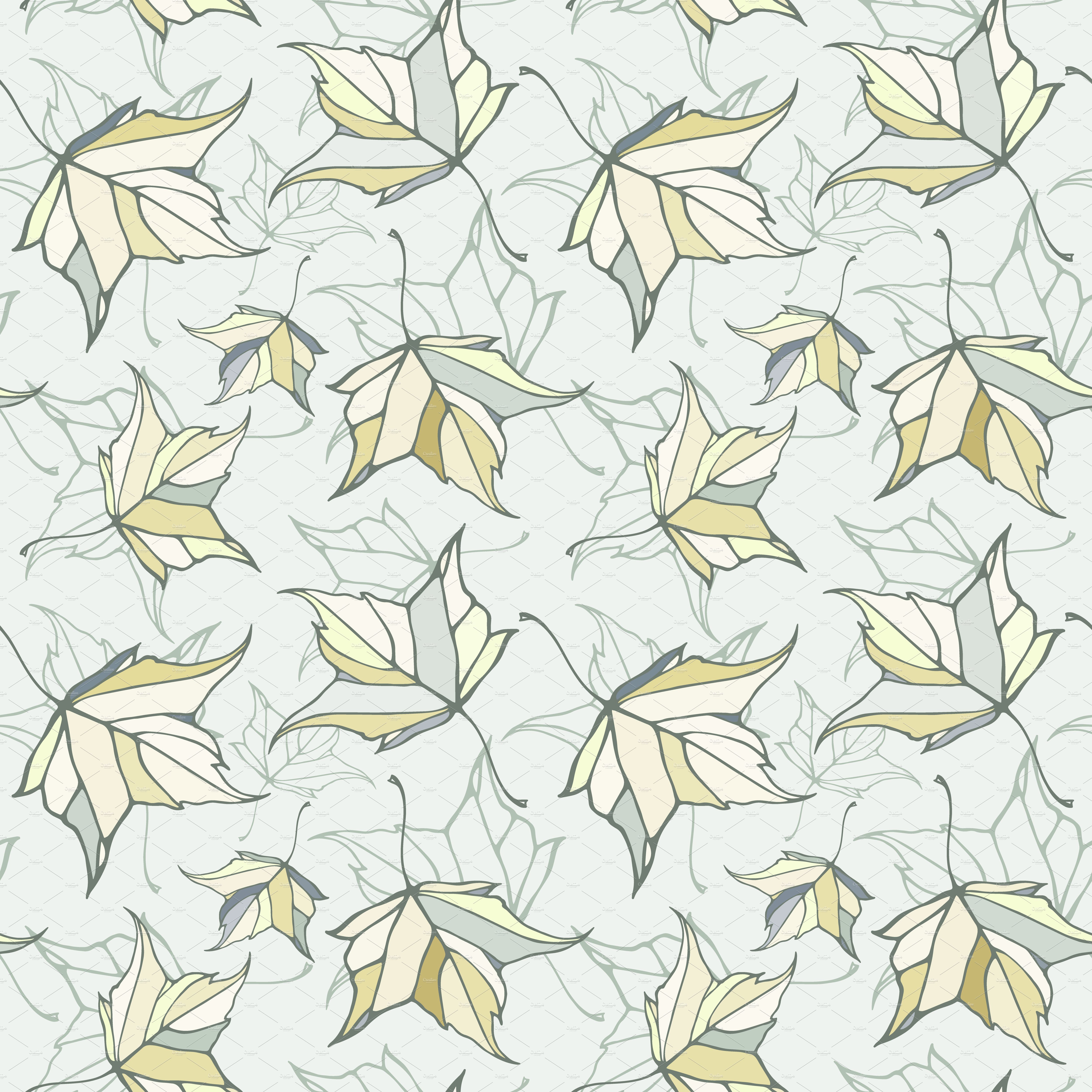 Pattern of yellow leaves on a white background.