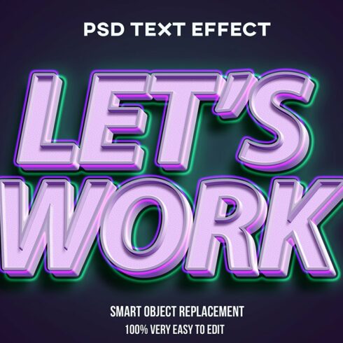 Lets Work 3D Text Effect Psdcover image.