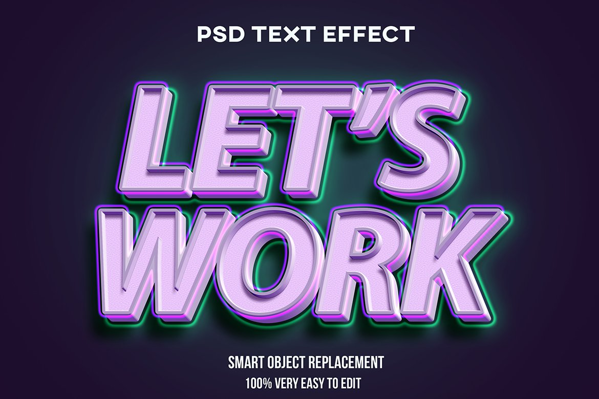 Lets Work 3D Text Effect Psdcover image.