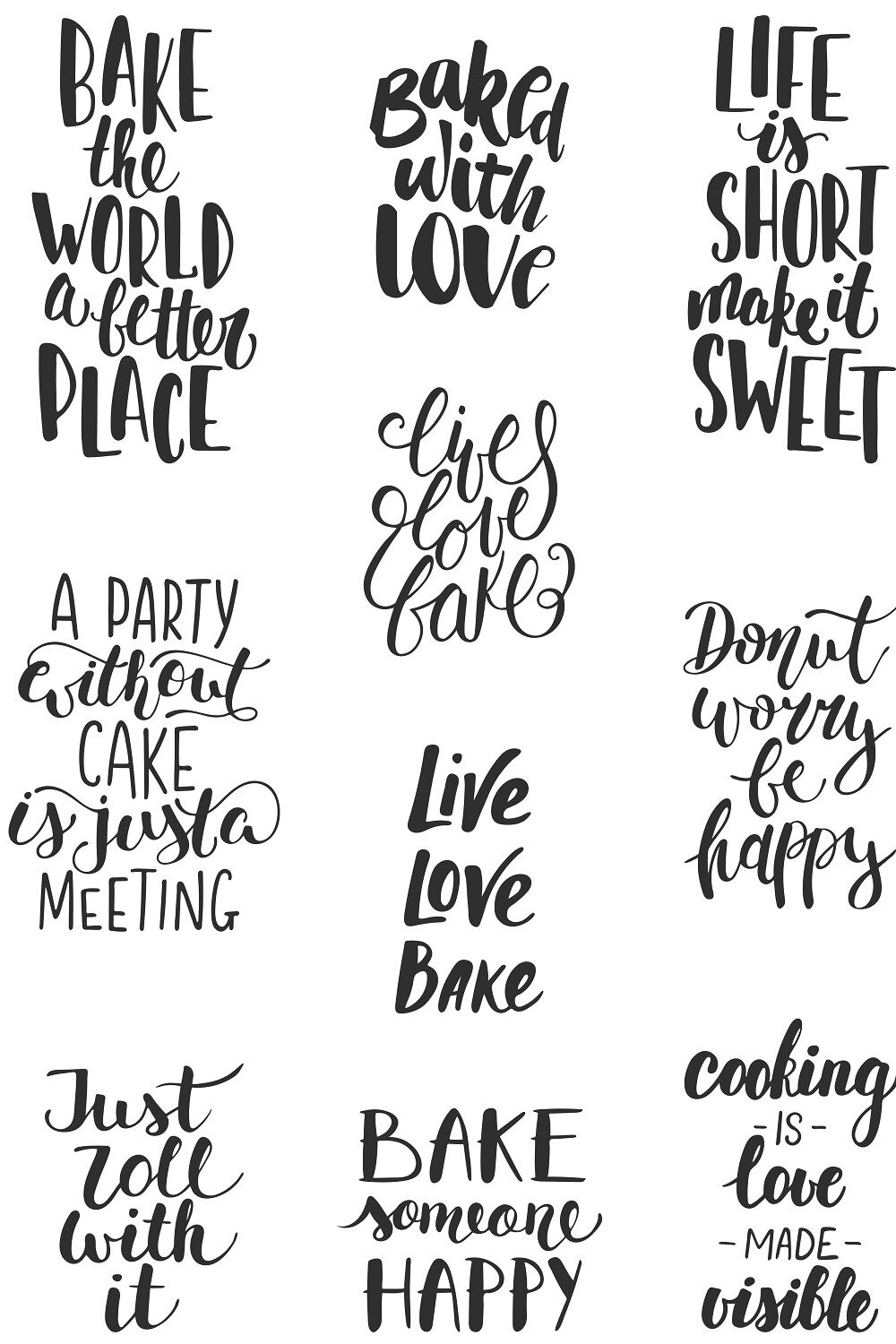 A set of nine hand lettering phrases.