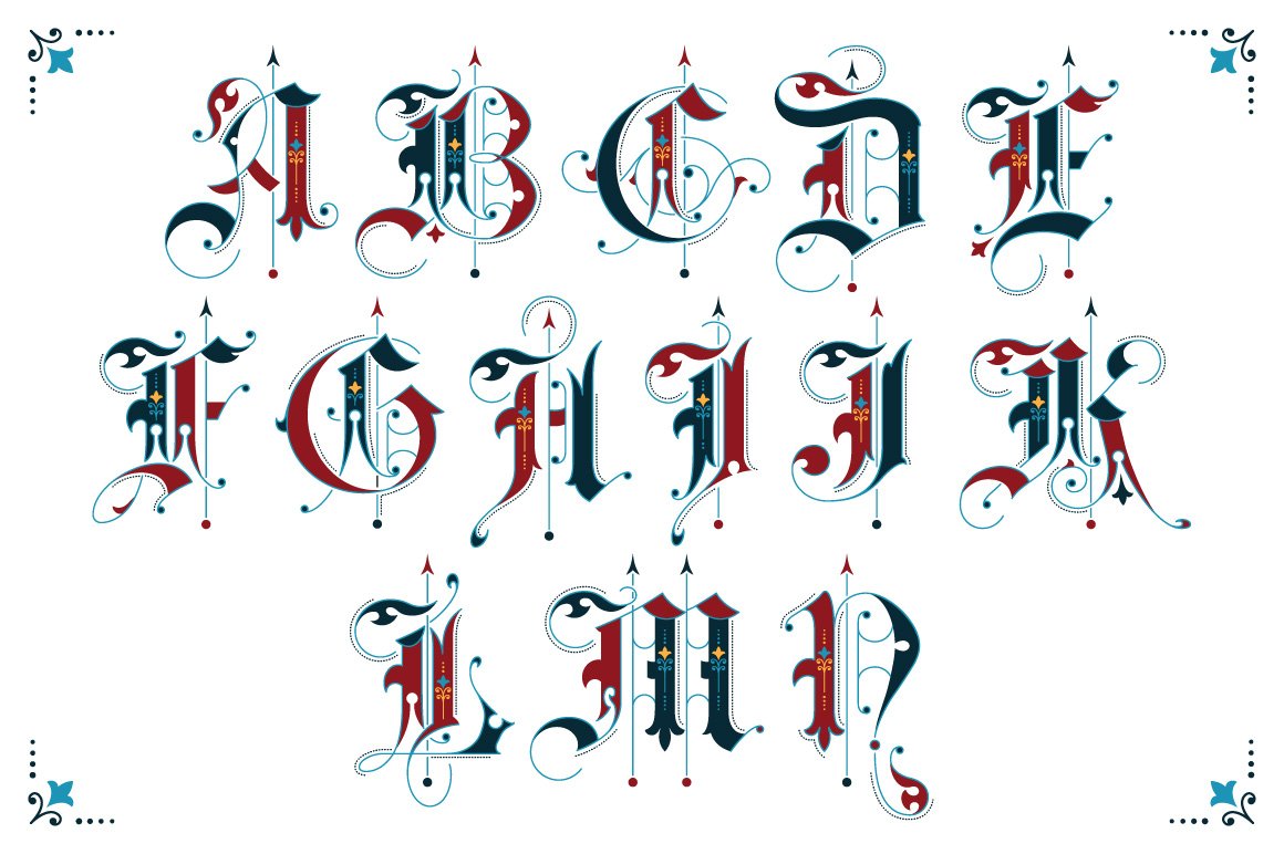 Gothic ornamental alphabet preview image.