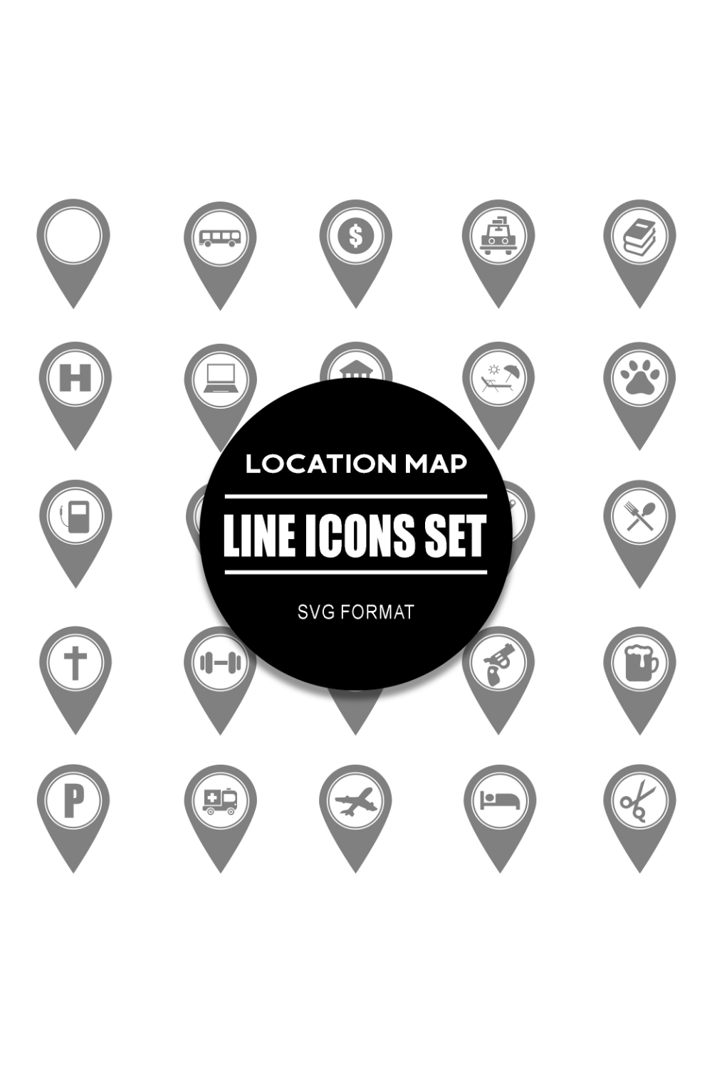 Location Map Icon Set pinterest preview image.