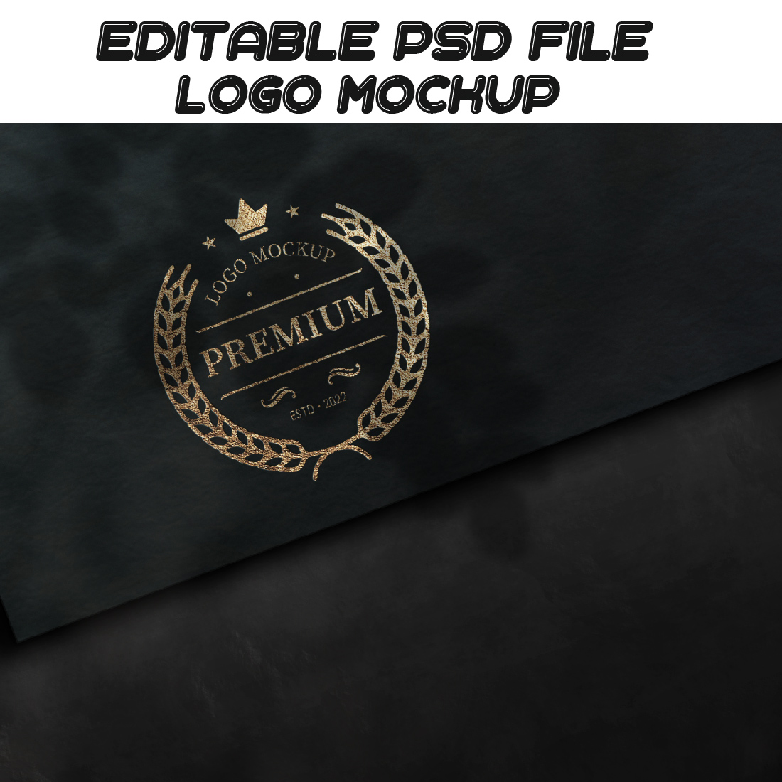 3D Golden LOGO mock-up on dark paper cover image.