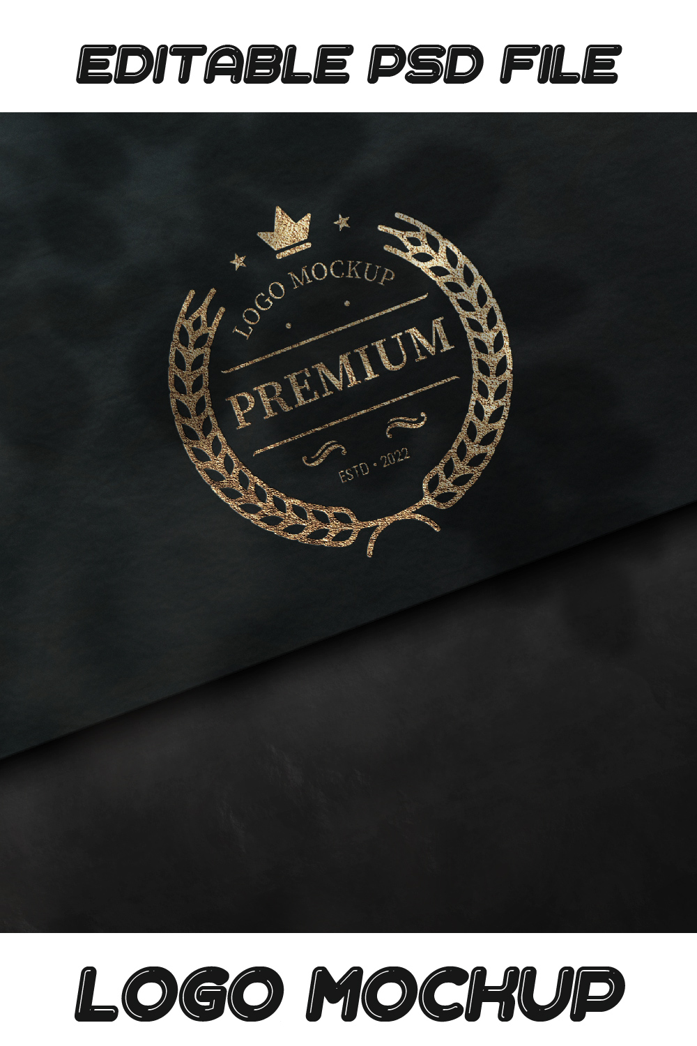 3D Golden LOGO mock-up on dark paper pinterest preview image.