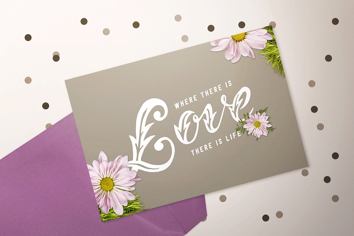 love card lettering type flowers 778