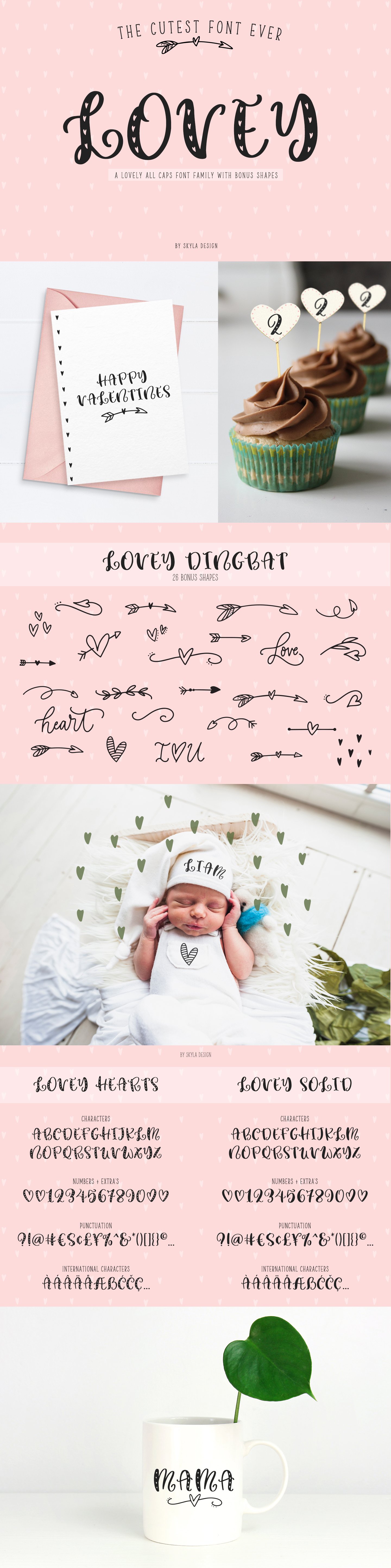 Cute heart font family Lovey cover image.