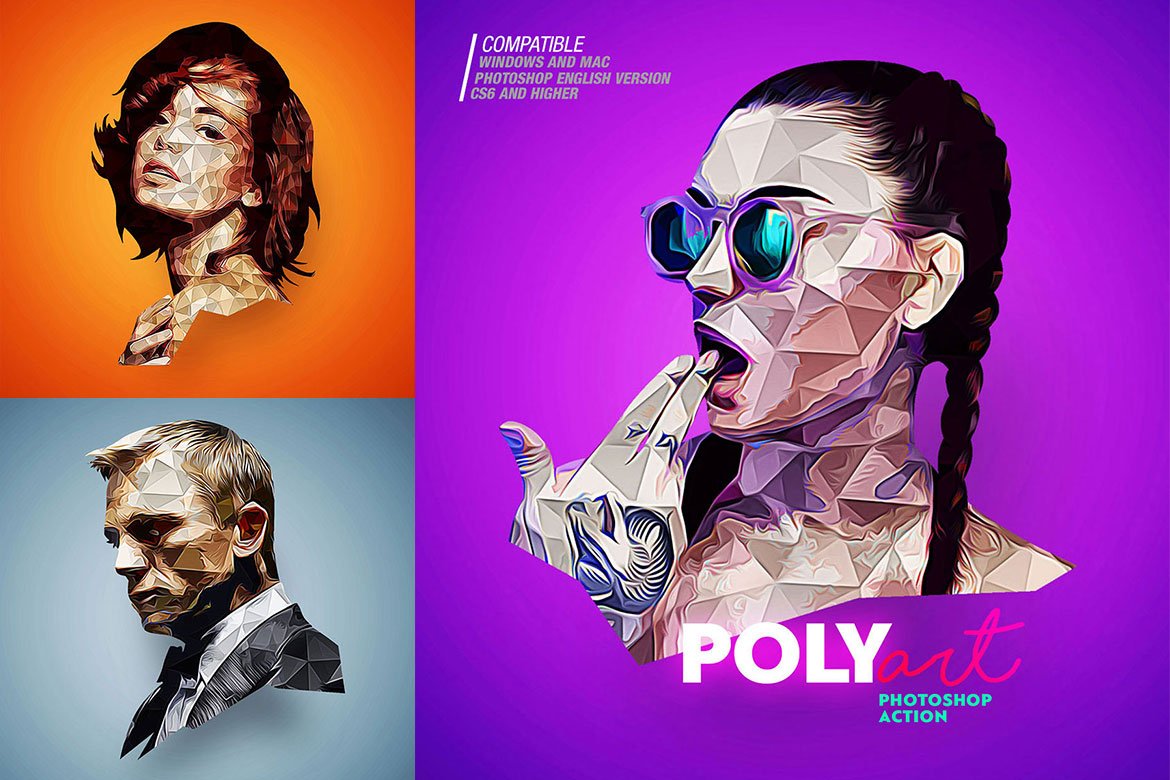 Low Poly Photoshop Action CS6+preview image.