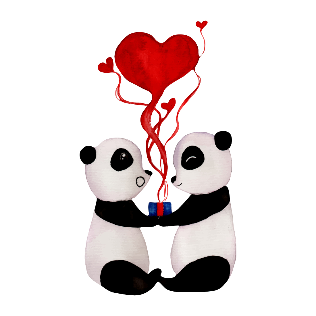 Cute panda couple watercolour clipart set cover image.