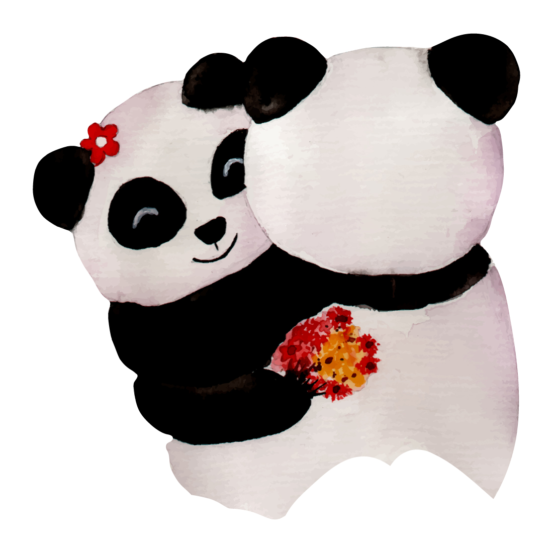 Cute panda couple watercolour clipart set cover image.