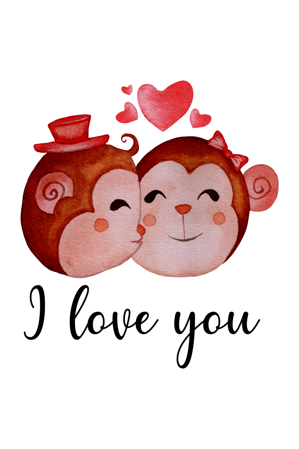 Cute monkey couple watercolour clipart set pinterest preview image.