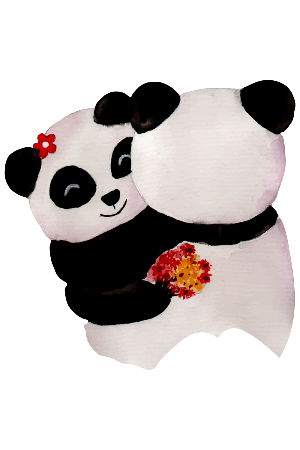 Cute panda couple watercolour clipart set pinterest preview image.