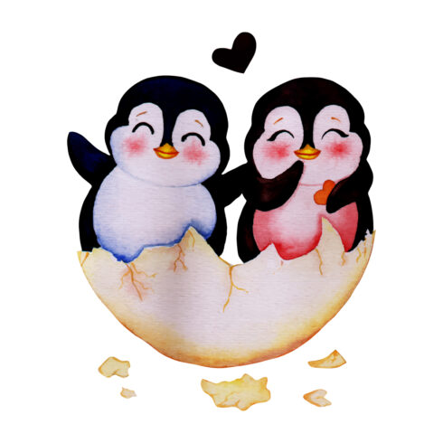 Cute Penguin couple watercolour clipart set cover image.
