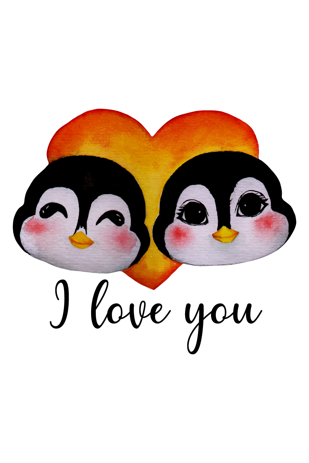 Cute Penguin couple watercolour clipart set pinterest preview image.