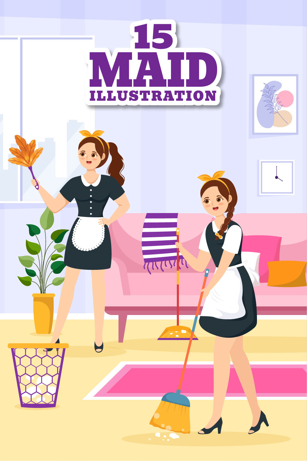15 Professional Girl Maid Illustration pinterest preview image.