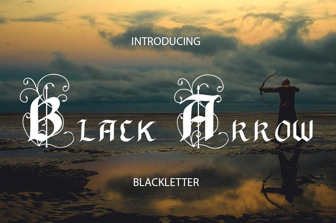Black Arrow blackletter font cover image.