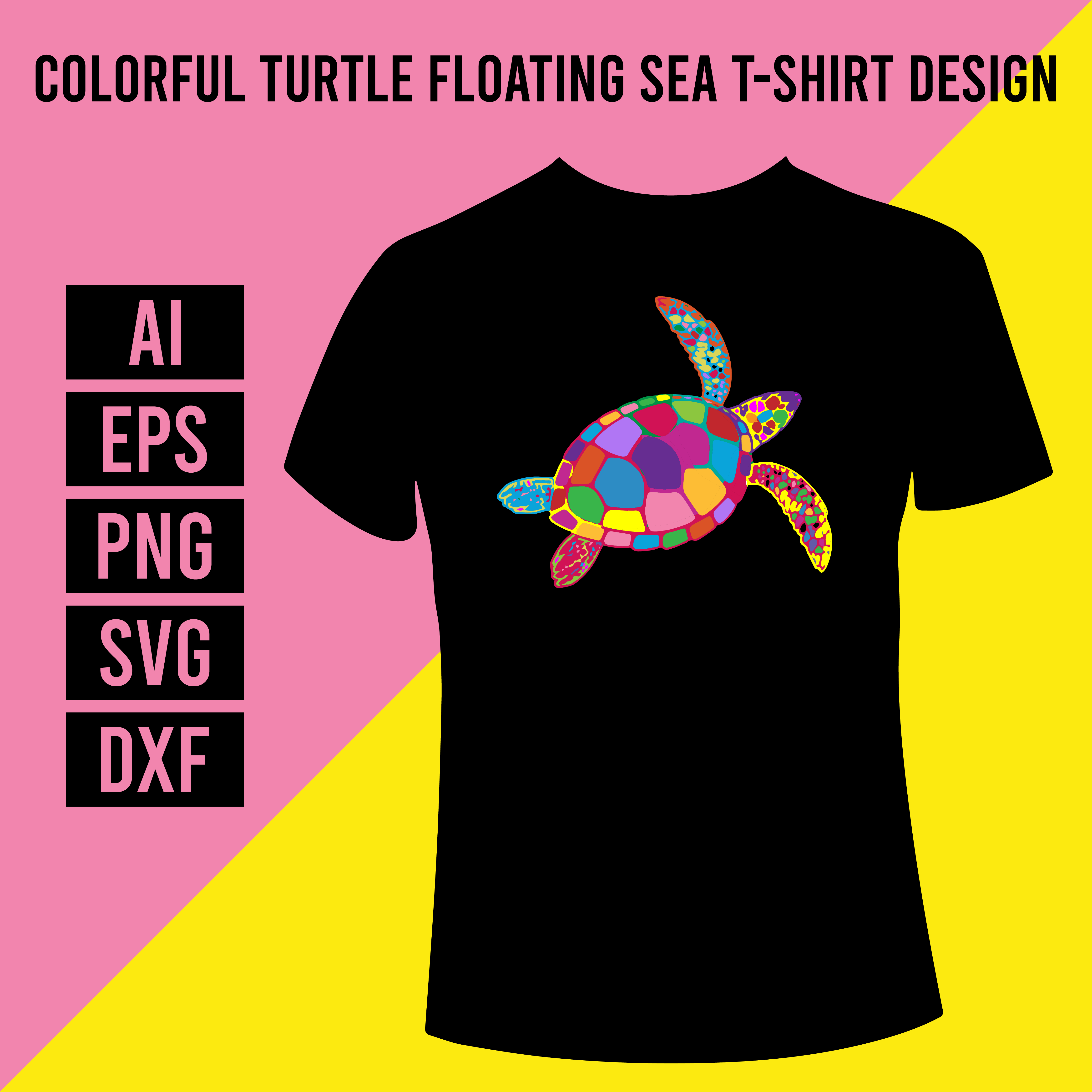 Colorful Turtle Floating Sea T-Shirt Design cover image.