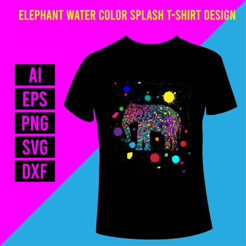 Elephant Water Color Splash T-Shirt Design cover image.