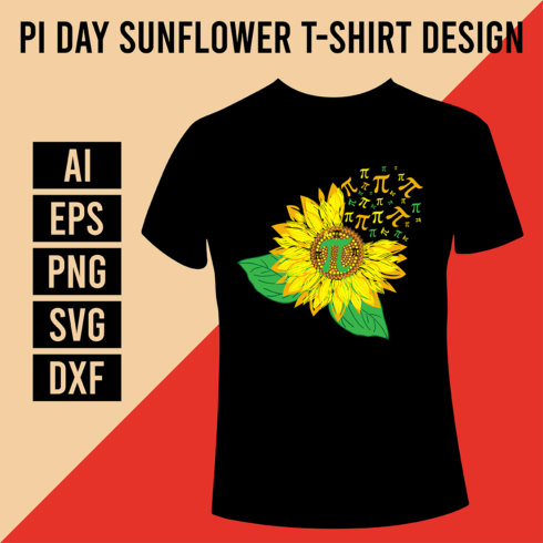 Pi Day Sunflower T-Shirt Design cover image.