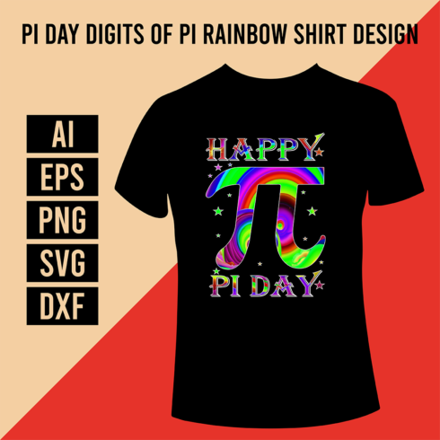 Pi Day Digits of Pi Rainbow Shirt Design cover image.