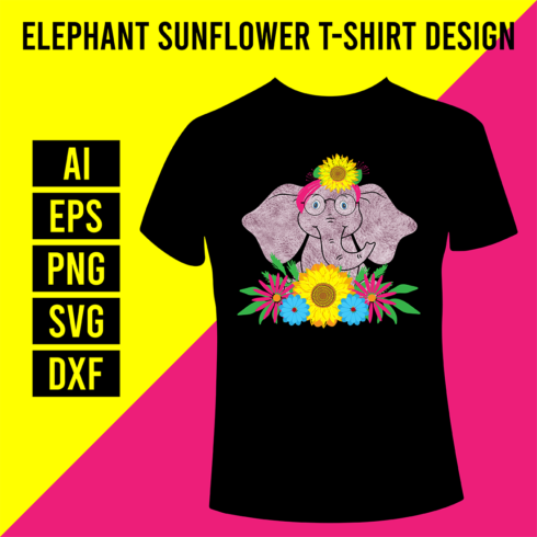 Elephant Sunflower T-Shirt Design cover image.