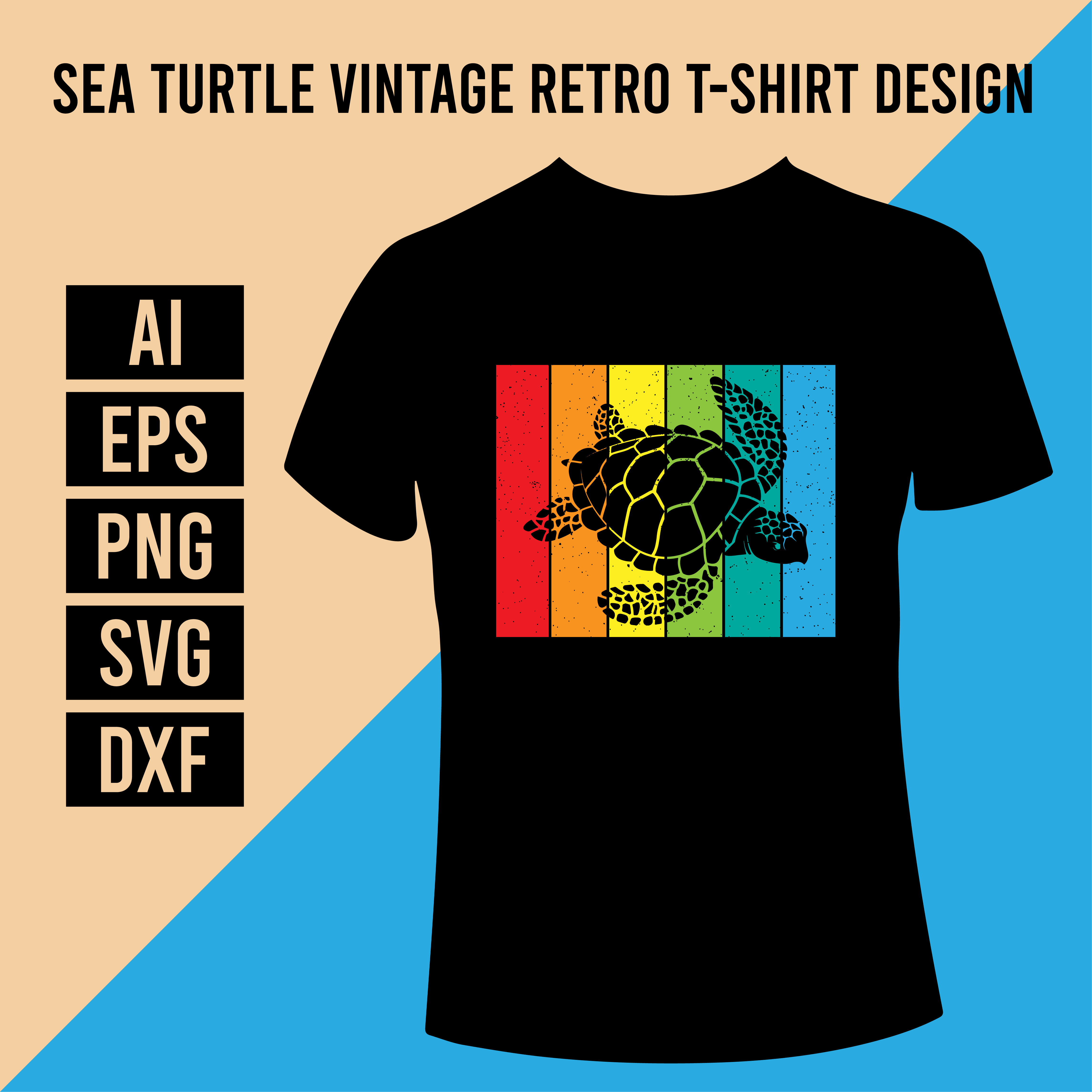 Sea Turtle Vintage Retro T-Shirt Design cover image.