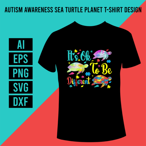 Autism Awareness Sea Turtle T-Shirt Design cover image.