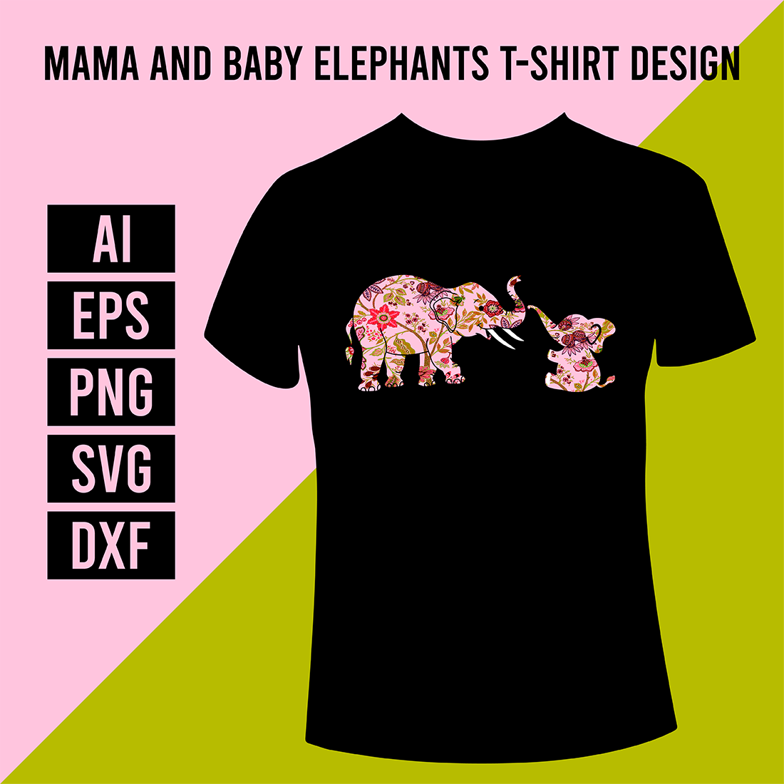 Mama and Baby Elephants T-Shirt Design cover image.