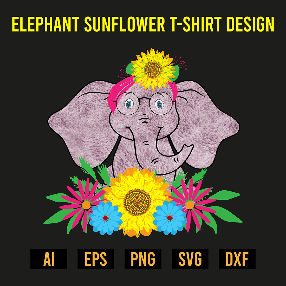 Elephant Sunflower T-Shirt Design preview image.