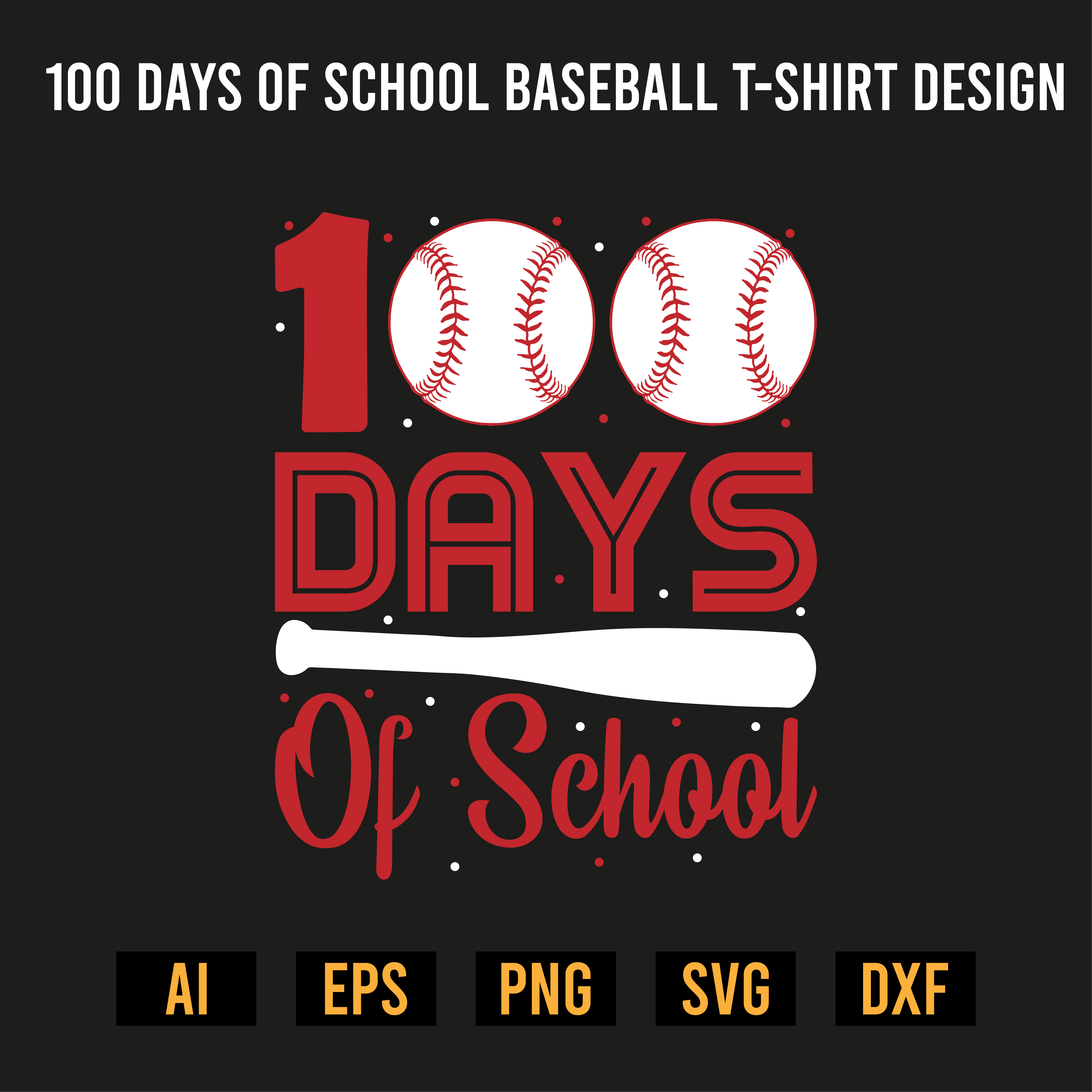100 Days Of School Baseball T-Shirt Design preview image.