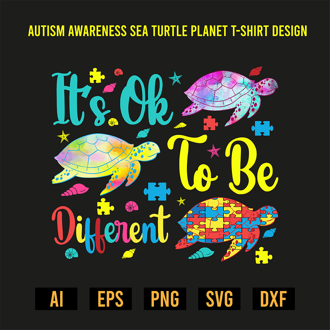 Autism Awareness Sea Turtle T-Shirt Design preview image.
