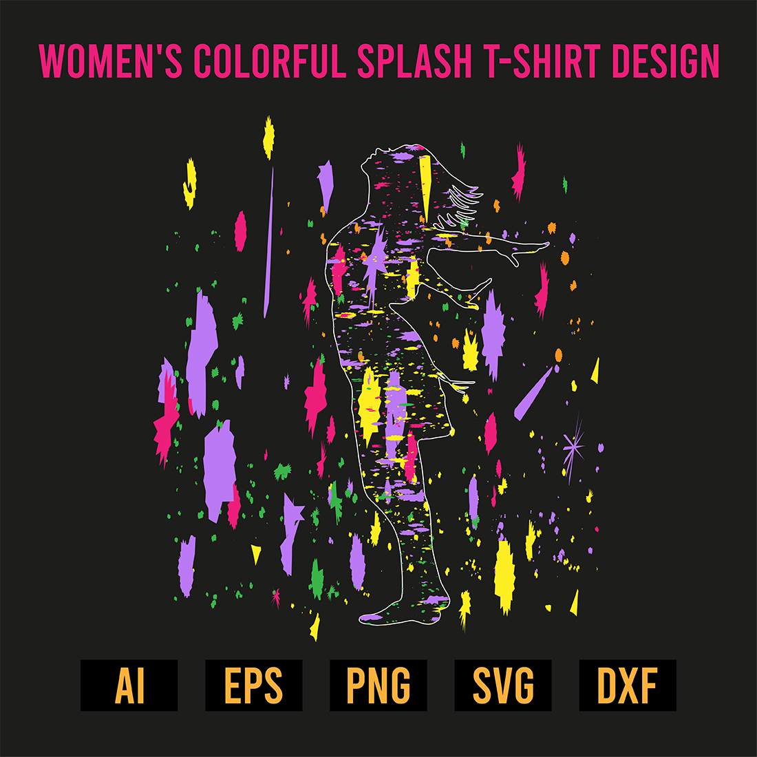 Women\'s Colorful Splash T-Shirt Design preview image.