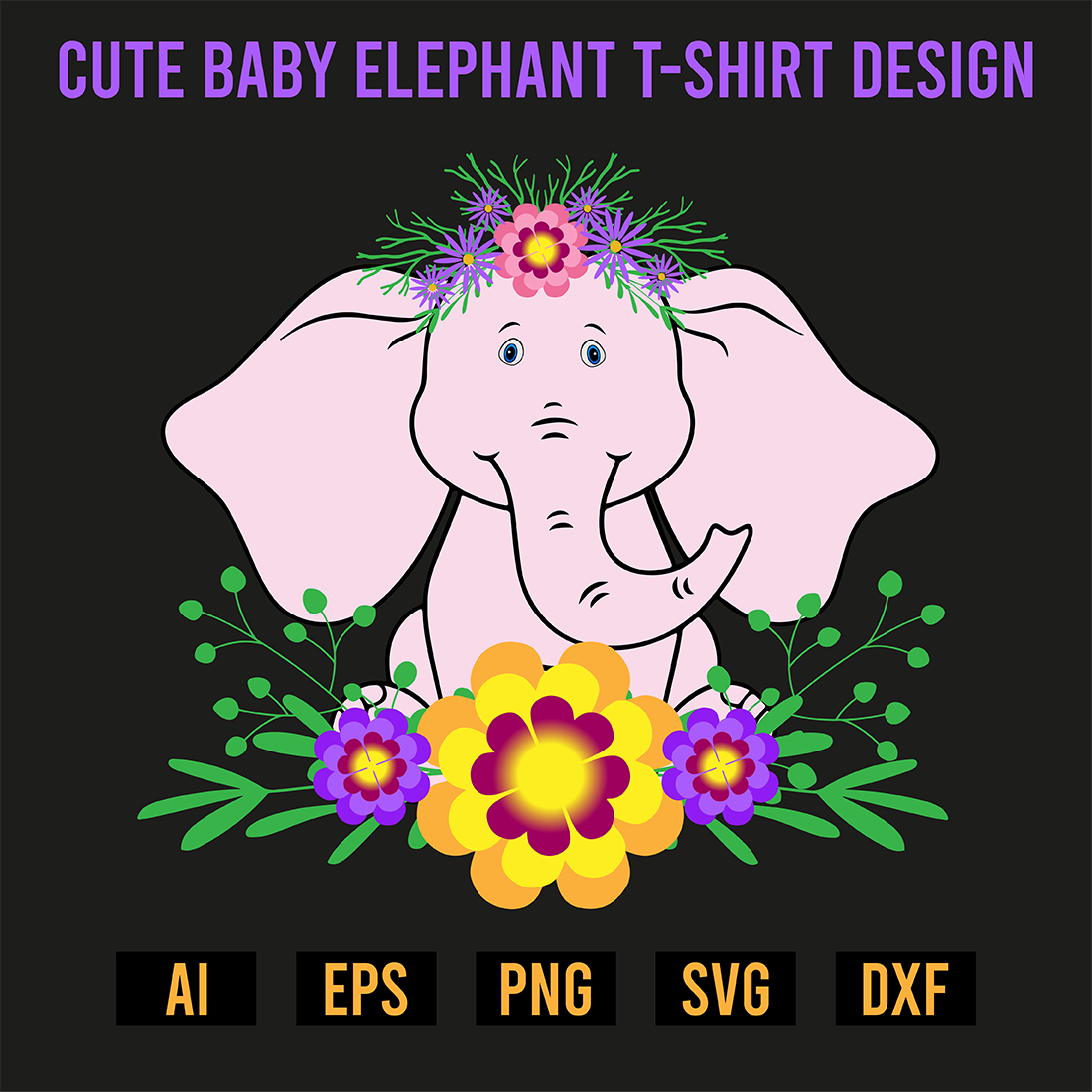 Cute Baby Elephant T-Shirt Design preview image.