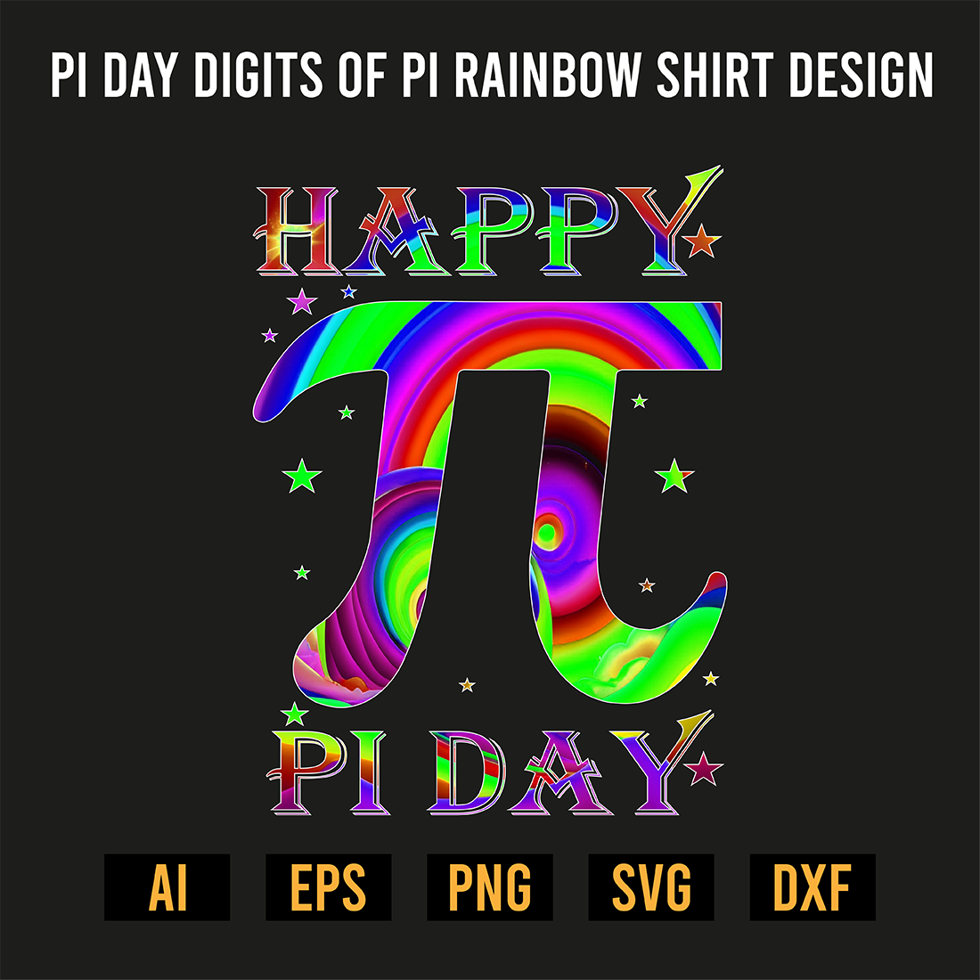 Pi Day Digits of Pi Rainbow Shirt Design preview image.