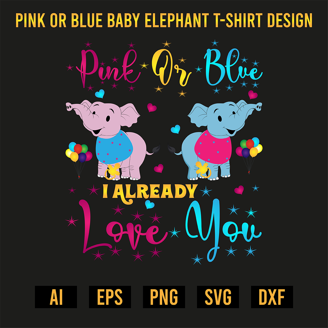 Pink Or Blue Baby Elephant T-Shirt Design preview image.
