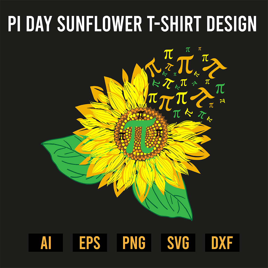 Pi Day Sunflower T-Shirt Design preview image.
