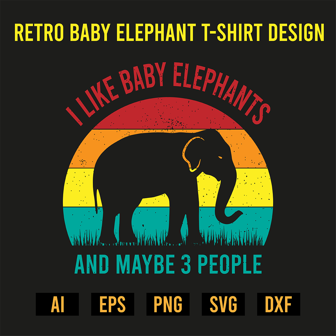 Retro Baby Elephant T-Shirt Design preview image.