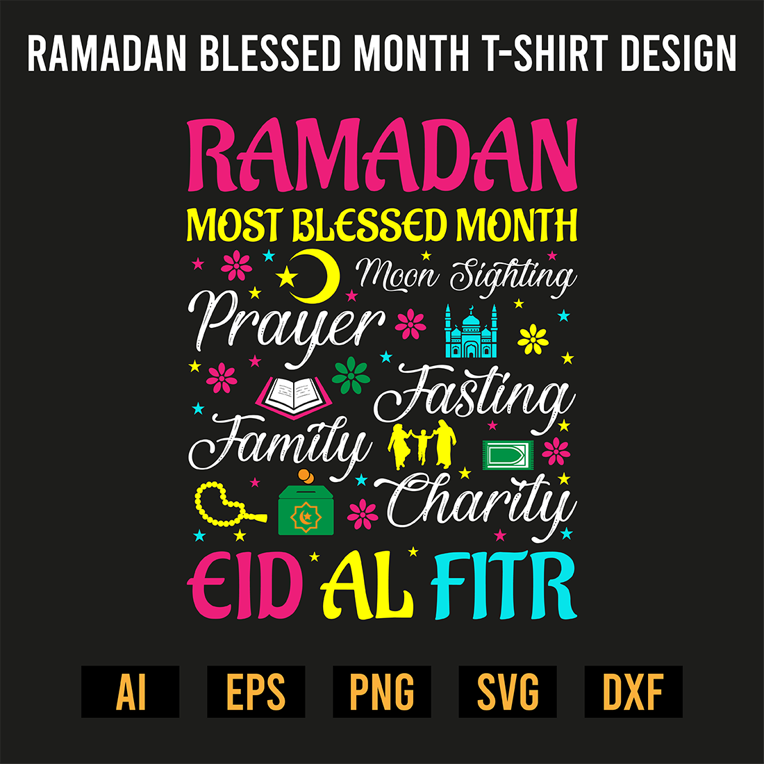 Ramadan Blessed Month T-Shirt Design preview image.