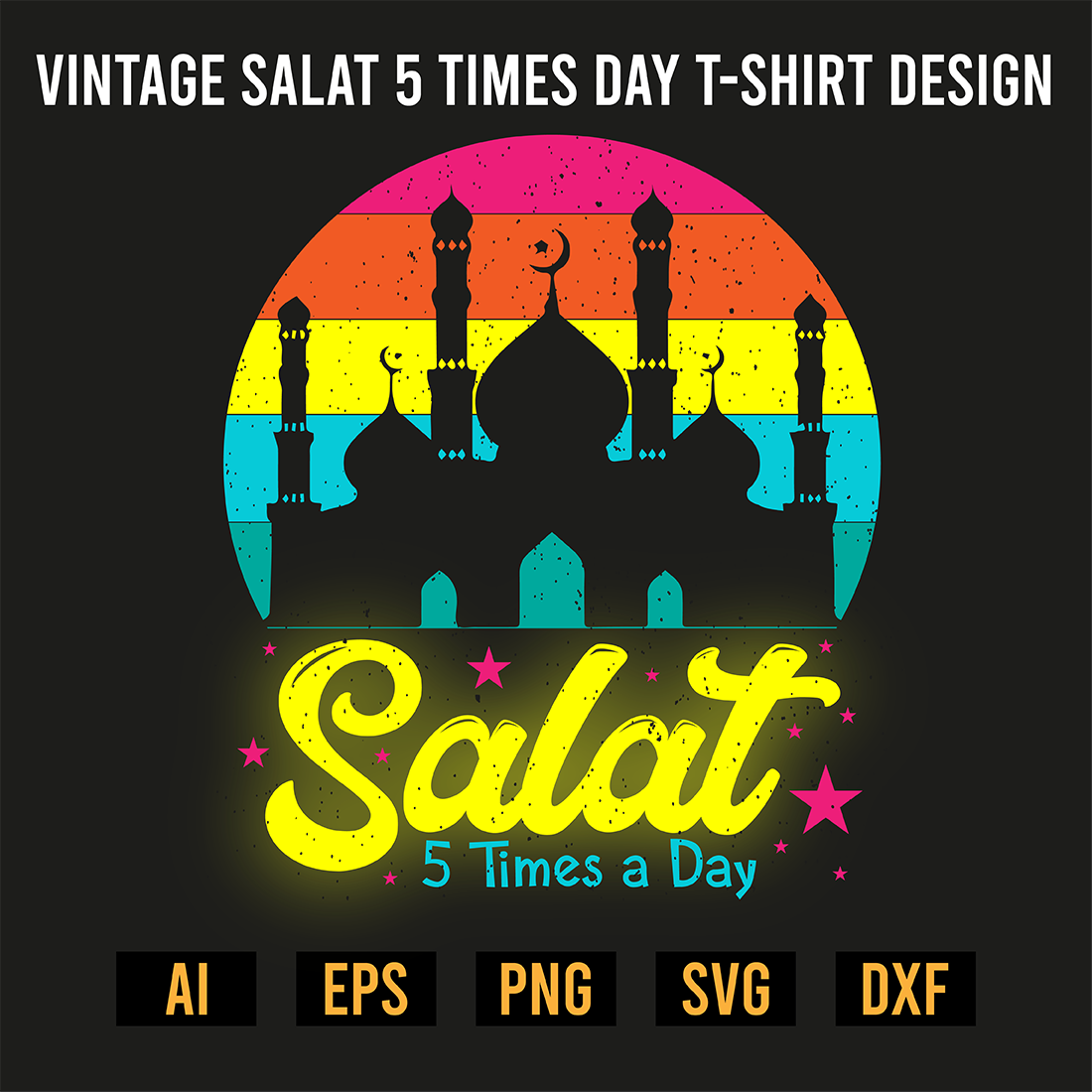 Vintage Salat 5 Times Day T-Shirt Design preview image.