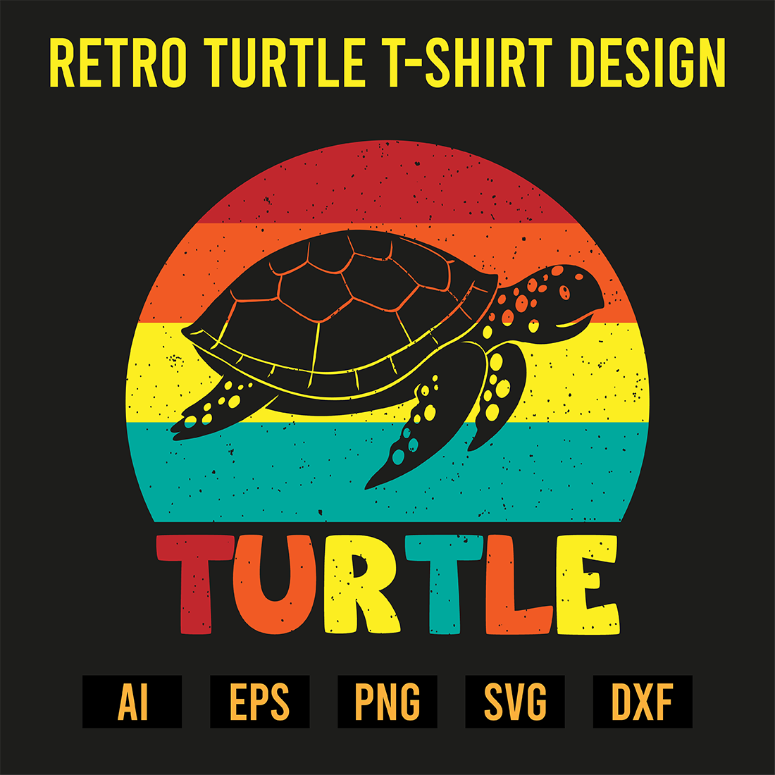Retro Turtle T-Shirt Design preview image.