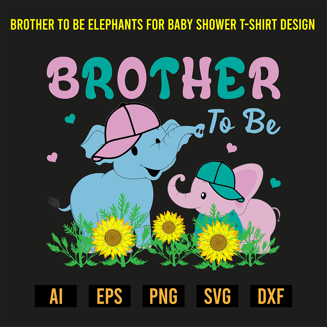 Brother To Be Elephants For Baby Shower T-Shirt Design preview image.