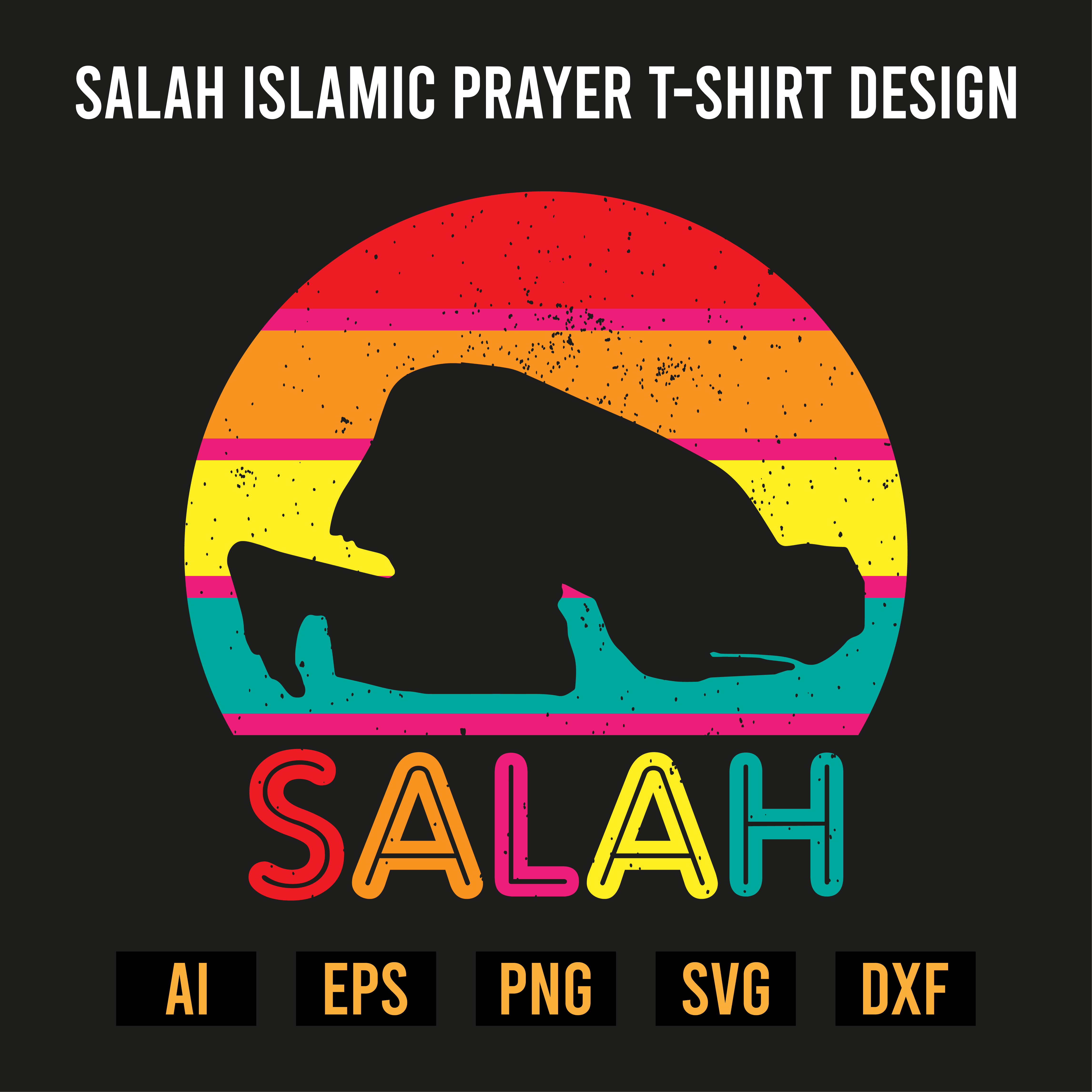 Salah Islamic Prayer T-Shirt Design preview image.