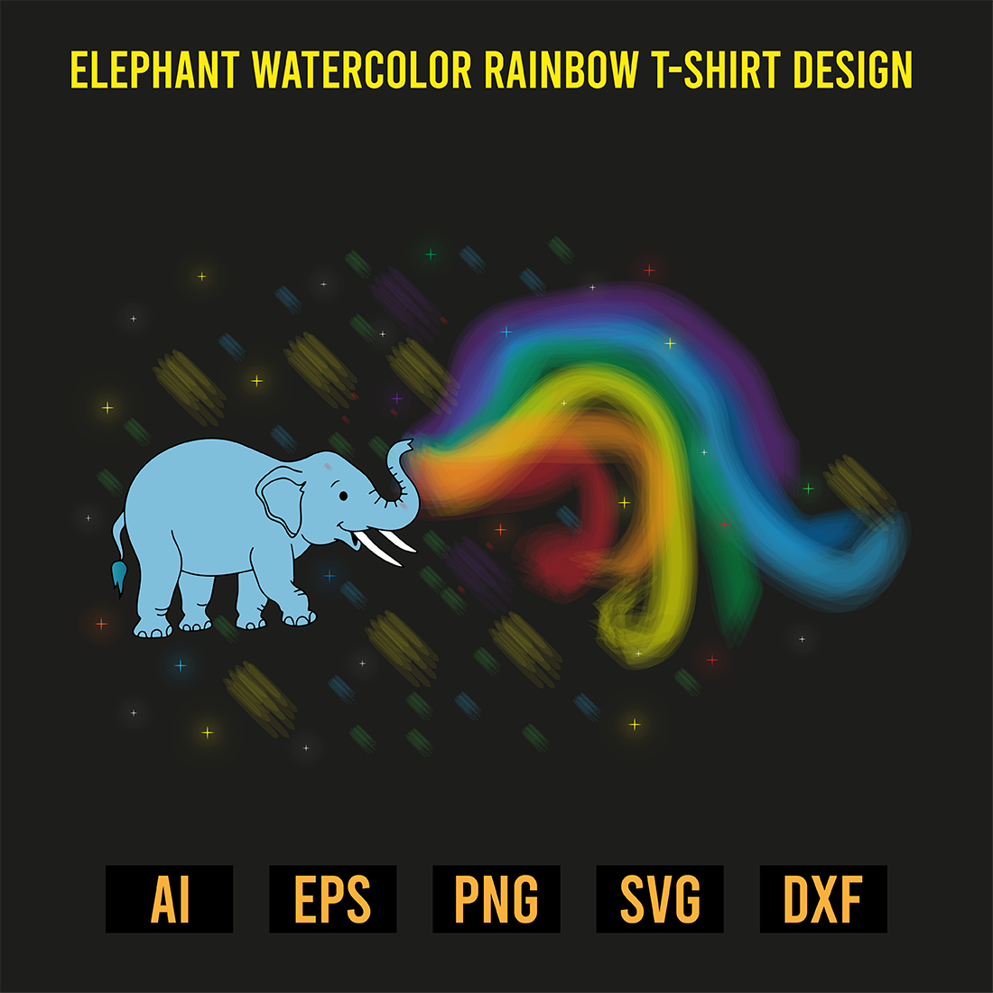Elephant Watercolor Rainbow T-Shirt Design preview image.