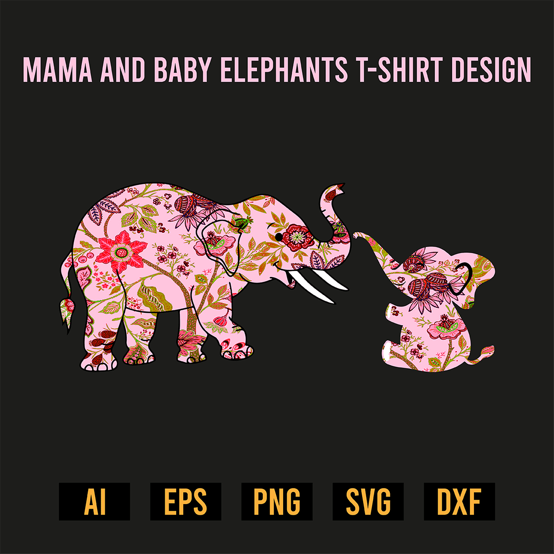 Mama and Baby Elephants T-Shirt Design preview image.