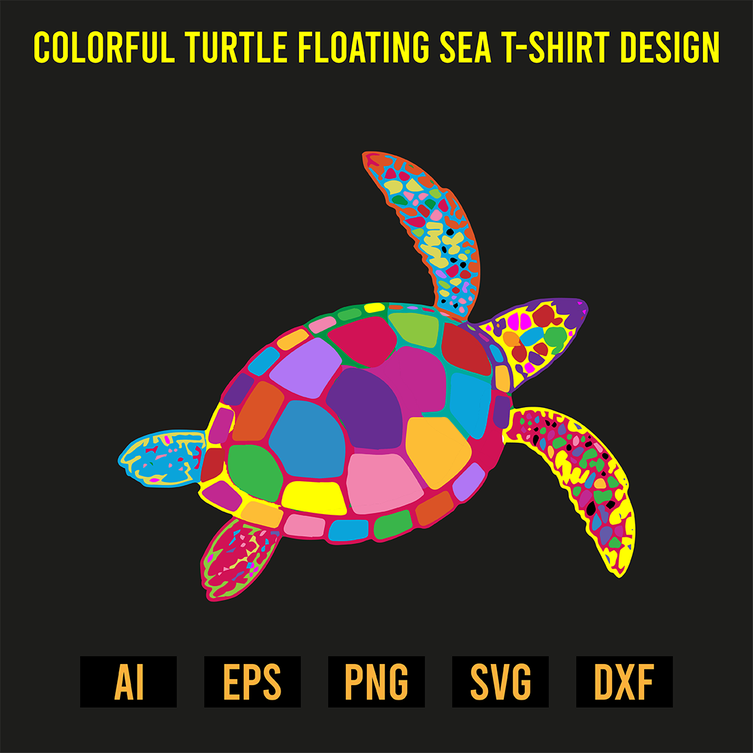 Colorful Turtle Floating Sea T-Shirt Design preview image.