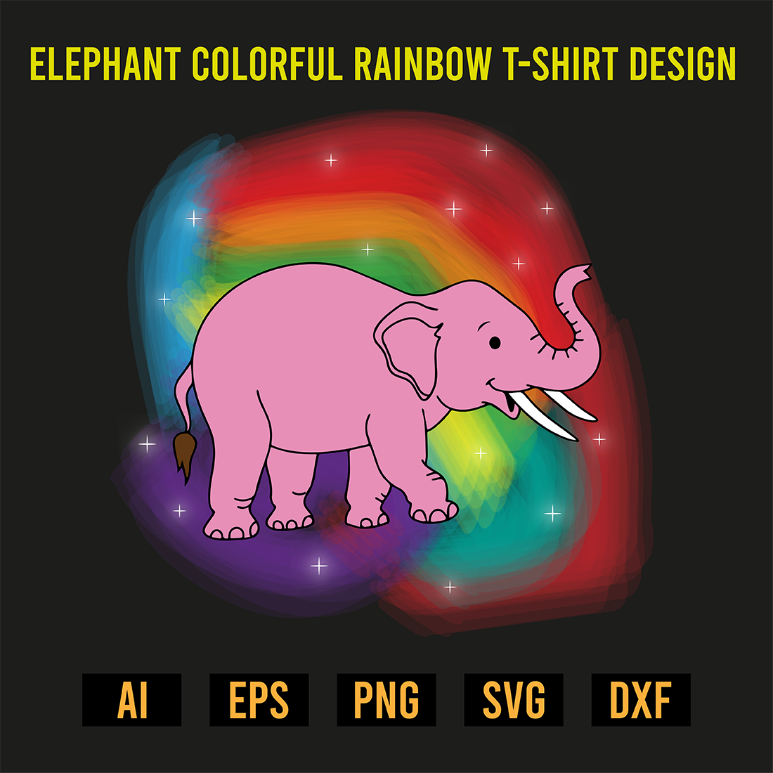 Elephant Colorful Rainbow T-Shirt Design preview image.