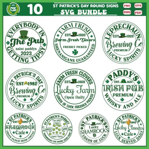 St Patrick’s Day Round Signs SVG Bundle cover image.