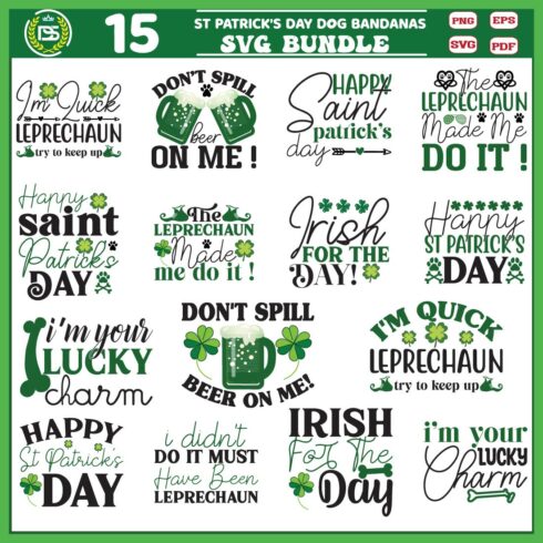 St Patrick\'s Day Dog Bandanas SVG Bundle cover image.