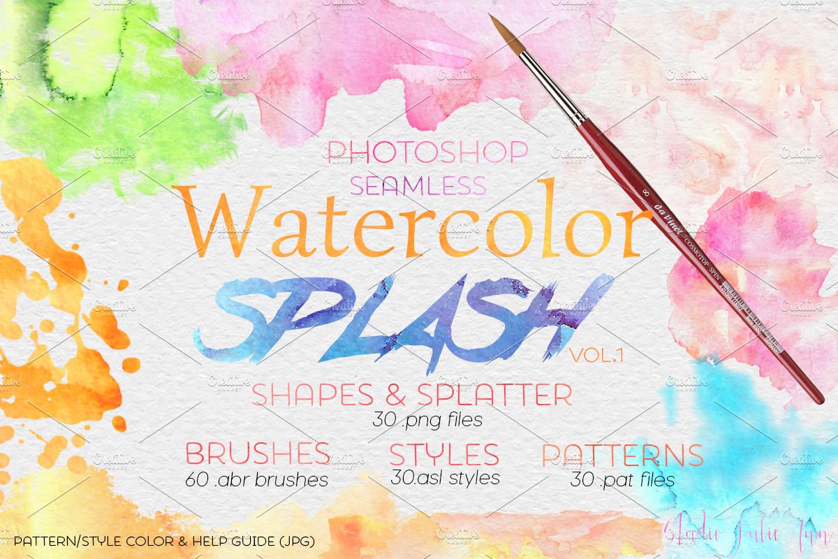 Watercolor Splash Design Elements PScover image.