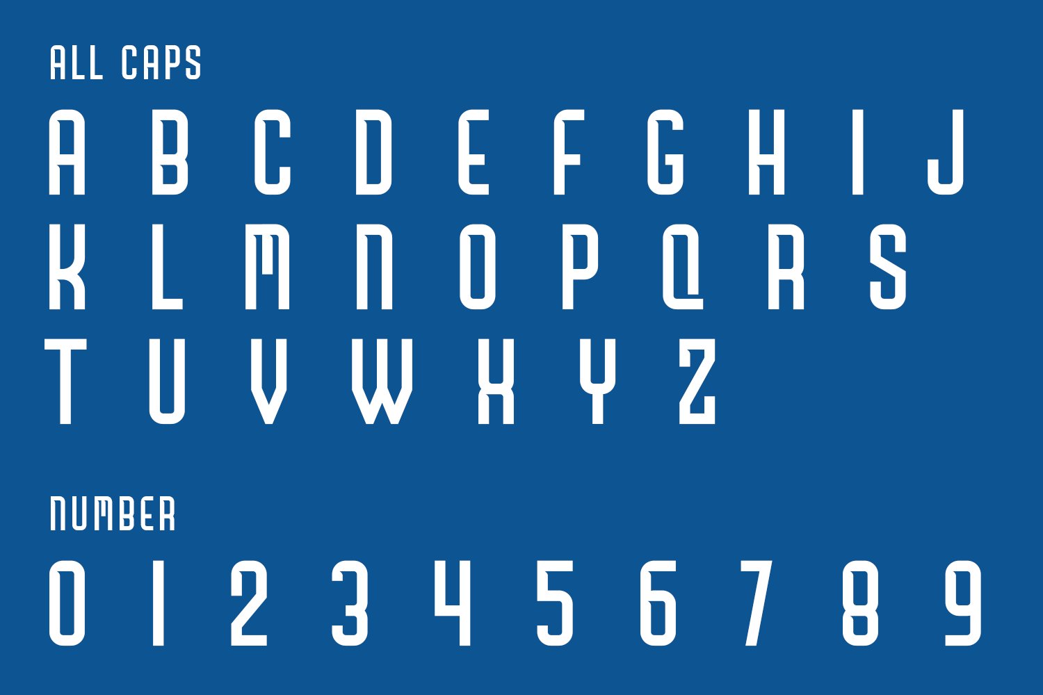 A set of white letters and numbers on a blue background.